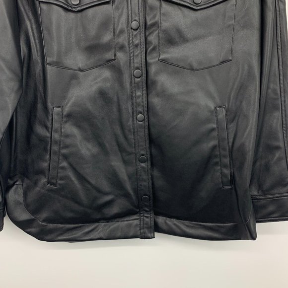 BlankNYC Good Call Shacket Black Vegan Faux Leather Button Snap - Picture 7 of 12